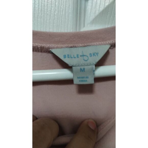 Belle + Sky Women's Dusty Pink Ruffle Sleeve Front Tie Long Sleeve Top Medium - Picture 4 of 6